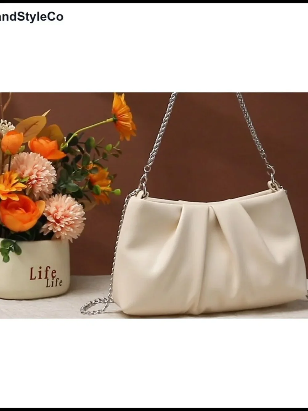 Elegant Pleated Evening Bag Vegan Leather Clutch with 2 Detachable Chain Straps